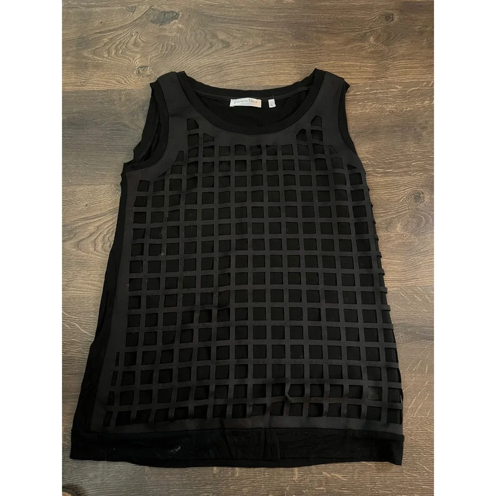 Patrizia Luca Milano Black Laser Cut Grid Sleeveless Top Small YT6804905